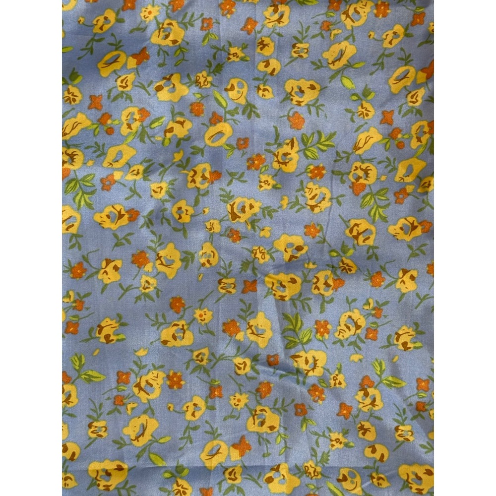 Vintage Style Silk Fabric 3 Yards Blue Yellow Ditsy Floral Print Lightweight